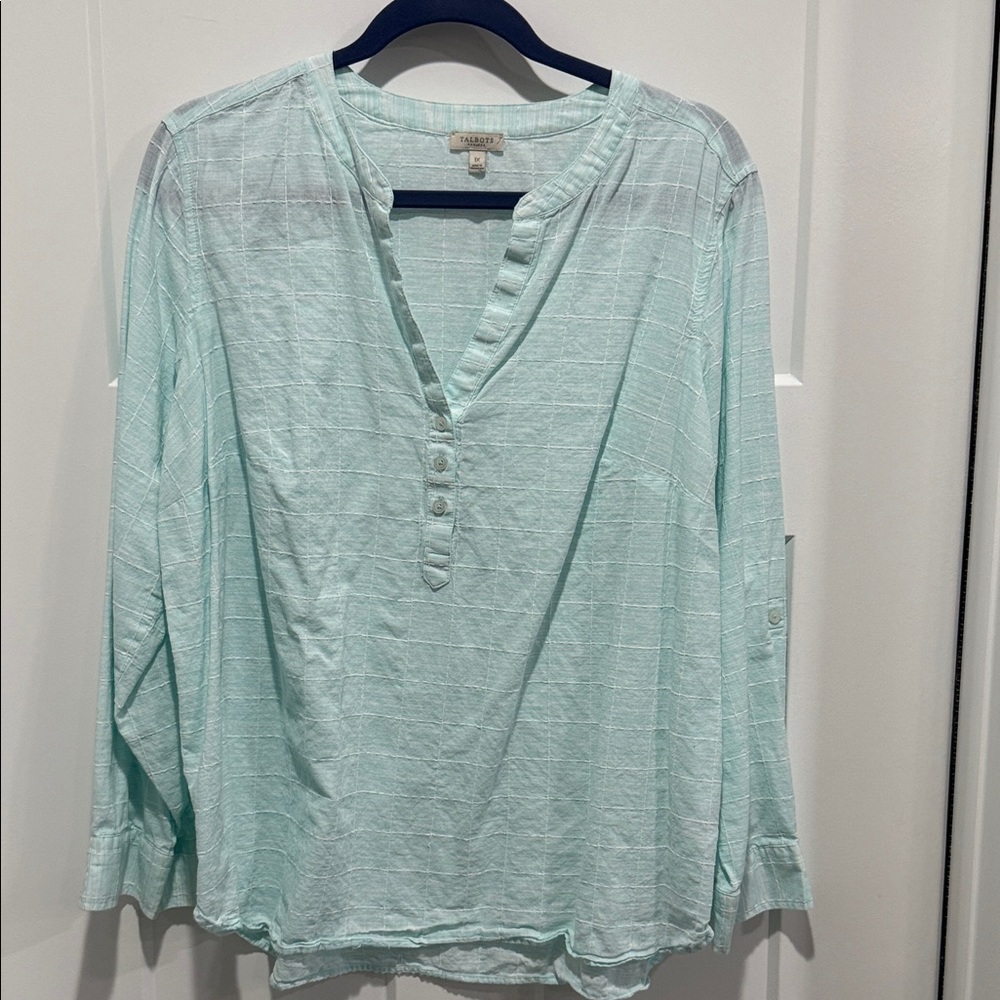 Talbots Plus Light Blue Button-Front Henley Top